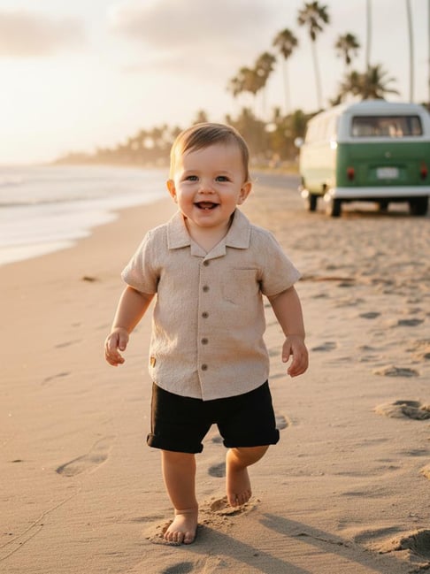 Miniklub Boys Brown Regular Fit Cotton Self Design Shirt