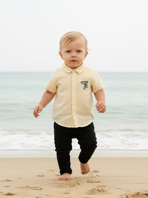 Miniklub Boys Yellow Regular Fit Cotton Striped Shirt