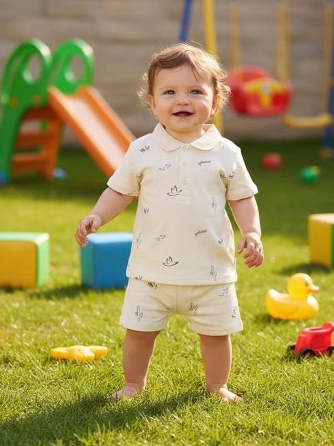 Miniklub Boys Marshmallow Regular Fit Cotton Printed Clothing Set