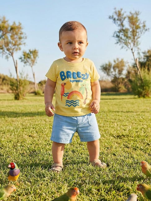 Miniklub Boys Yellow Regular Fit Cotton Printed T-Shirt