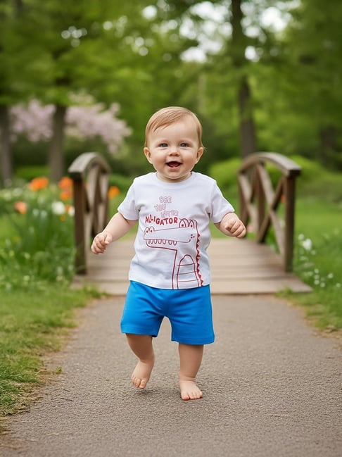 Miniklub Boys White Regular Fit Cotton Printed T-Shirt