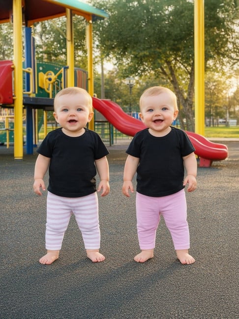 Miniklub Girls White and Pink Regular Fit Cotton Striped Knit Bottom - Pack of 2