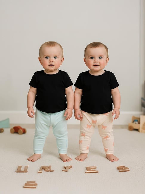 Miniklub Girls Mauve and Blue Regular Fit Cotton Printed Knit Bottom - Pack of 2