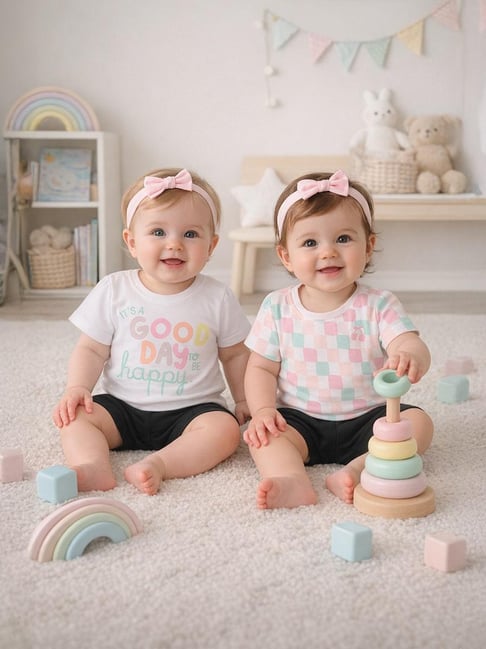 Miniklub Girls Multicolor Regular Fit Cotton Printed Knit Top - Pack of 2