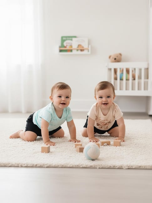 Miniklub Girls Mauve and Blue Regular Fit Cotton Printed Knit Top - Pack of 2