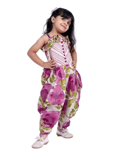 Twisha Purple & White Girls Regular Fit Printed Jumpsuit-image-25