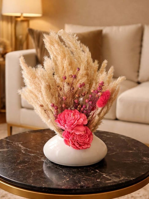 Art Street White Ceramic Valentine Gift Dried Flower With Vase