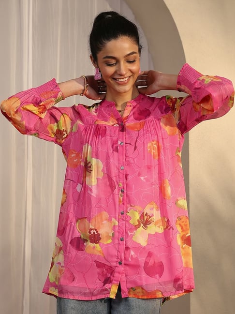 Libas Pink Regular Fit Floral Print Shirt