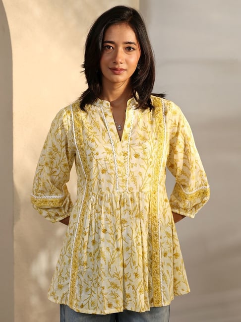 Libas Yellow Relaxed Fit Floral Print Tunic