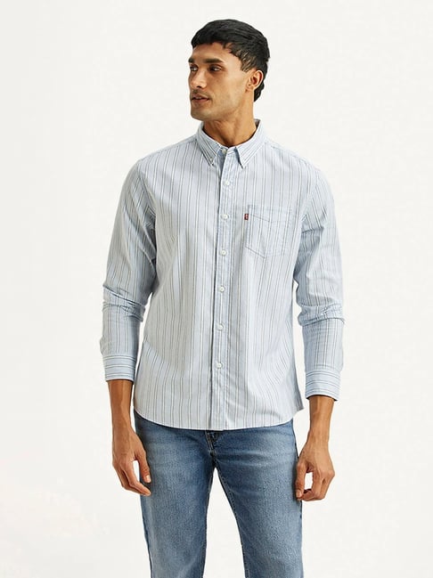Levi's Men's Striped Light Blue Slim Fit Shirt-picture-44