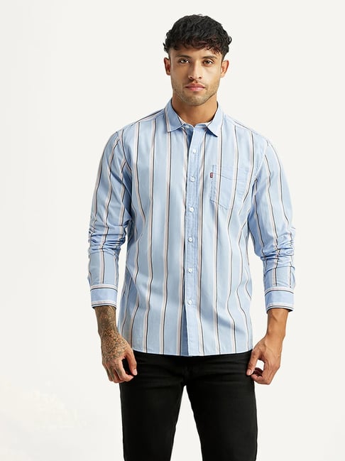 Levi's Men's Striped Light Blue Slim Fit Shirt-picture-42