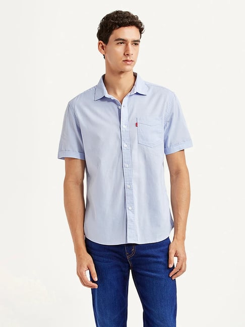Levi's Men's Solid Light-blue Slim Fit Shirt-picture-19