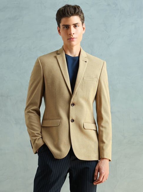 Arrow Beige Polyester Slim Fit Blazer