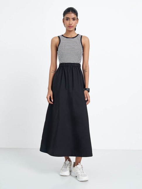 Ajile By Pantaloons Black Slim Fit Striped Dress