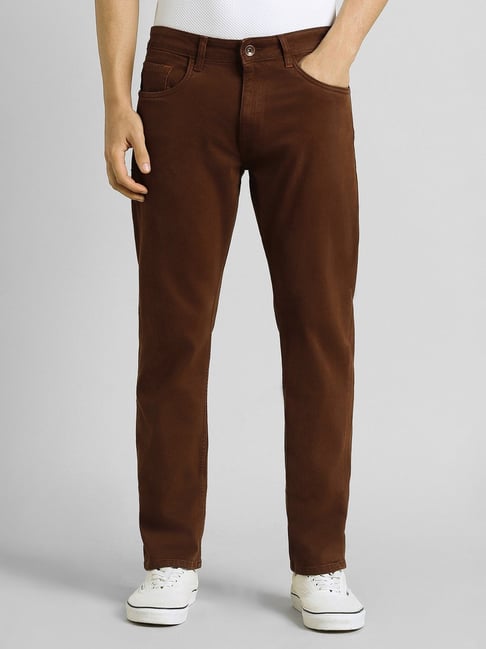 Simon Carter London Brown Cotton Regular Fit Solid Jeans