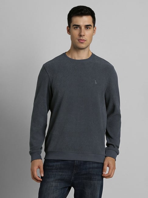 Simon Carter London Grey Polyester Regular Fit Solid Sweatshirt