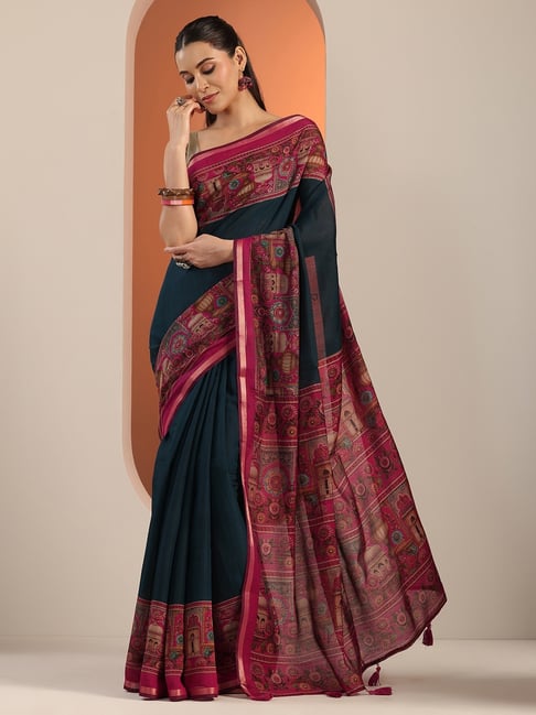 Libas Green Saree With Unstitched Blouse-picture-13