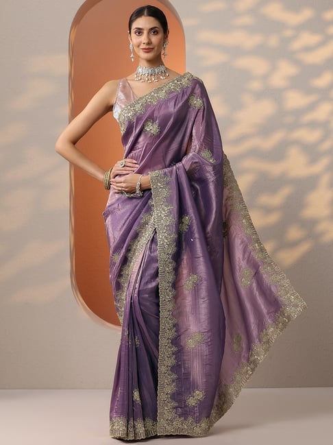 Libas Purple Organza Saree With Unstitched Blouse-picture-21