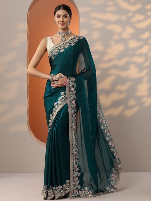 Libas Green Organza Saree With Unstitched Blouse-picture-19
