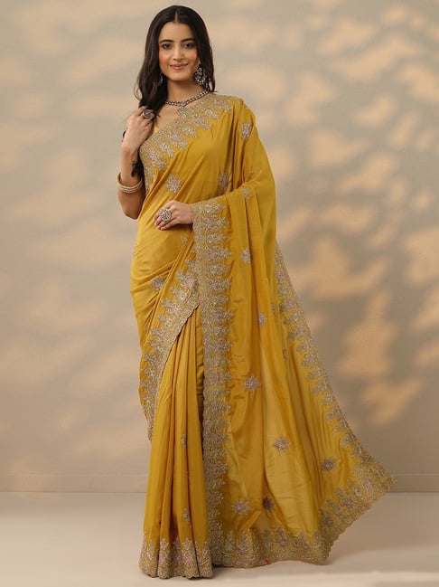 Libas Mustard Embellished Saree With Unstitched Blouse-picture-33
