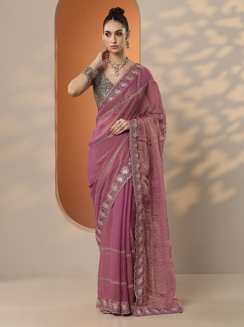 Libas Pink Organza Saree With Unstitched Blouse-picture-14
