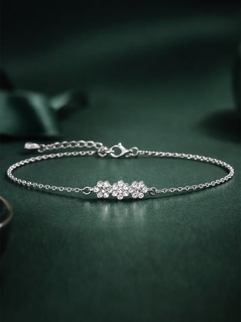 Clara 925 Silver Swiss Zirconia Flower Flexible Fit Bracelet