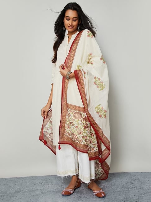 Melange by Lifestyle Off White Printed Regular Fit Dupatta