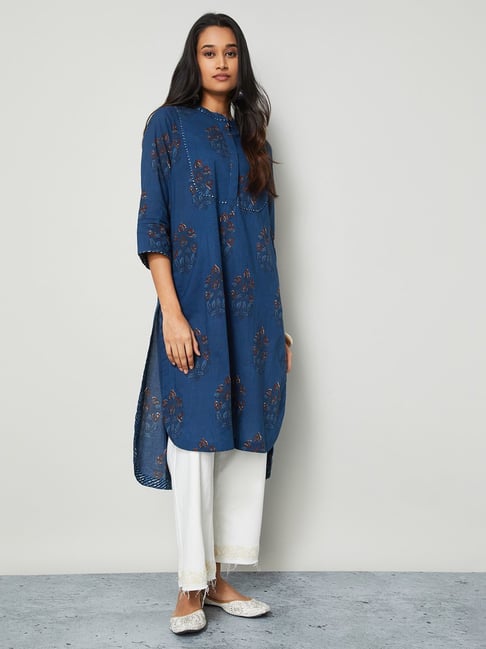 Melange by Lifestyle Indigo Floral Regular Fit Kurta-picture-31