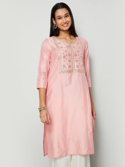 Melange by Lifestyle Pink Embroidered Regular Fit Kurta-picture-14