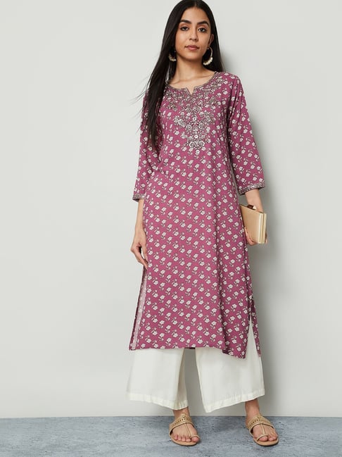 Melange by Lifestyle Pink Floral Regular Fit Kurta-picture-36
