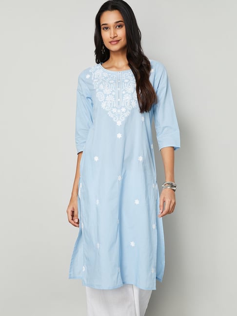 Melange by Lifestyle Light Blue Embroidered Regular Fit Kurta-picture-17