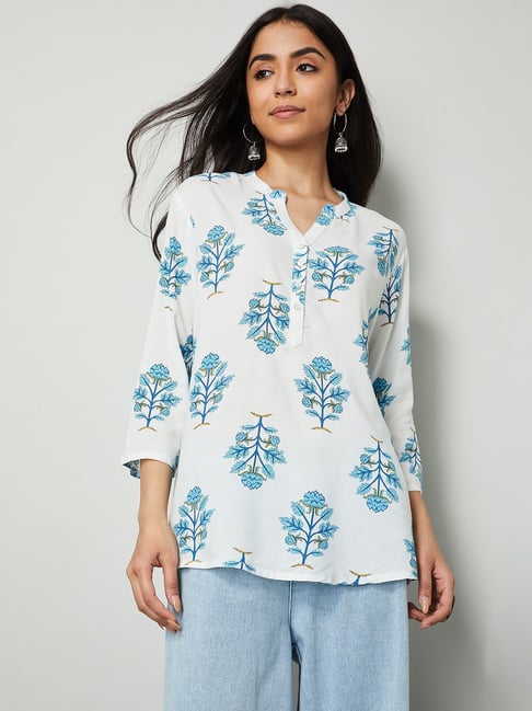 Melange by Lifestyle Indigo Floral Regular Fit Tunic Top-picture-30