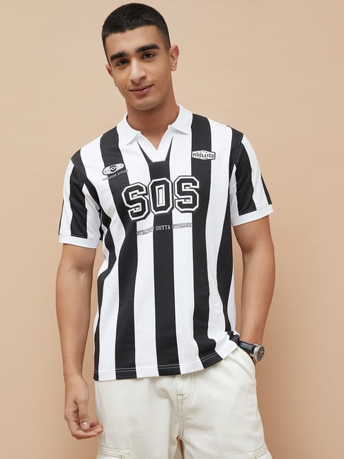 Fame Forever by Lifestyle Black Storage Striped Regular Fit Polo T-Shirt-picture-23