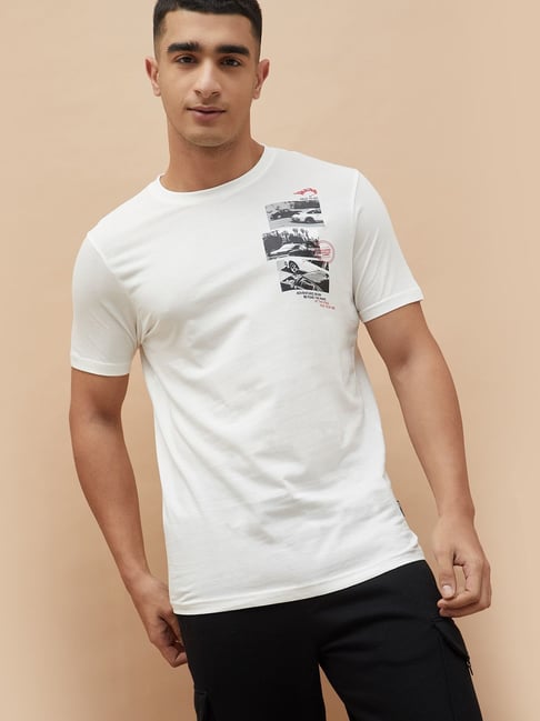 Fame Forever by Lifestyle Off White Car Printed Regular Fit T-Shirt 058-picture-31