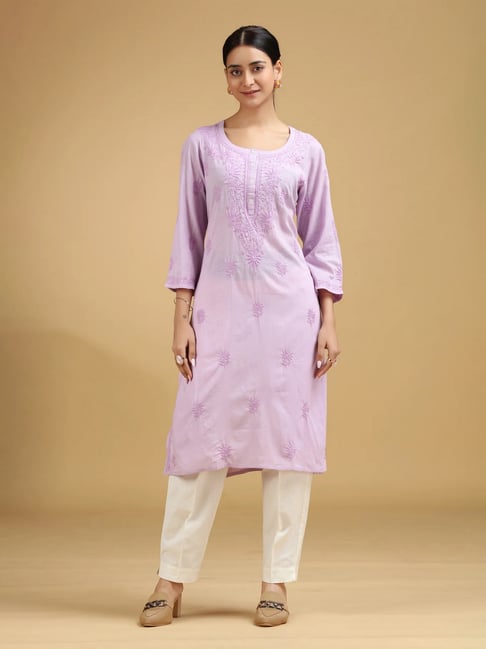 Cotton Culture Light Purple Embroidered Kurta-image-16