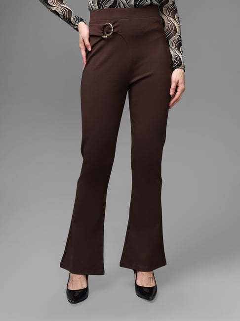 Kazo Brown Rayon Solid Courtney Straight Jeggings