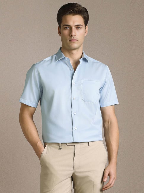 Louis Philippe Light Blue Cotton Regular Fit Shirt