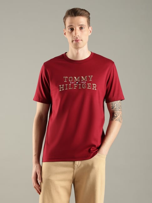 TOMMY HILFIGER Maroon Logo Embroidered Regular Fit T-Shirt-picture-44