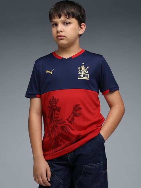 Puma x RCB 2026 Navy Flame Scarlet Youth Printed Regular Fit Fan Jersey
