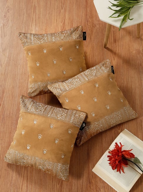 HOSTA HOMES Rust Soft Velvet Geometric Cushion Covers - Set of 3-picture-43