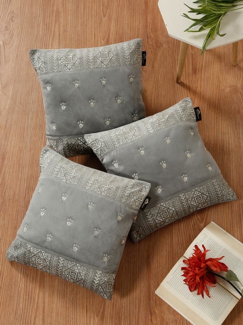 HOSTA HOMES Grey Soft Velvet Geometric Cushion Covers - Set of 3-picture-40