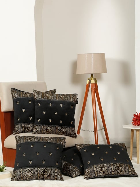 HOSTA HOMES Black Soft Velvet Geometric Cushion Covers - Set of 5-picture-31