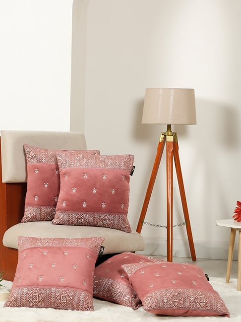 HOSTA HOMES Peach Soft Velvet Geometric Cushion Covers - Set of 5-image-48