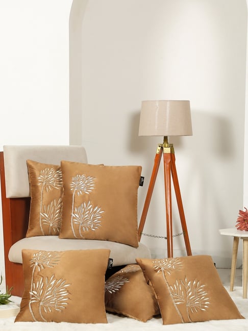 HOSTA HOMES Rust Soft Velvet Leaf Cushion Covers - Set of 5-image-49