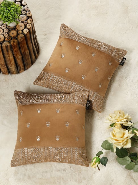 HOSTA HOMES Rust Soft Velvet Geometric Cushion Covers - Set of 2-picture-20