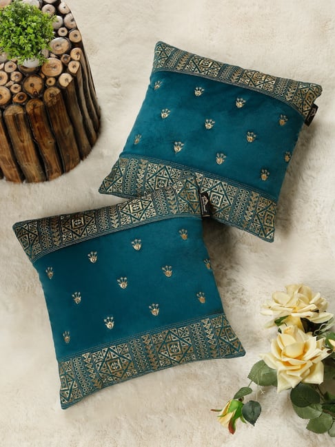 HOSTA HOMES Green Soft Velvet Geometric Cushion Covers - Set of 2-picture-15