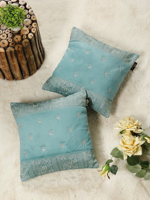 HOSTA HOMES Blue Soft Velvet Geometric Cushion Covers - Set of 2-picture-24
