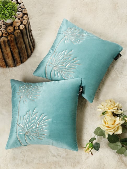 HOSTA HOMES Blue Soft Velvet Leaf Cushion Covers - Set of 2-picture-25