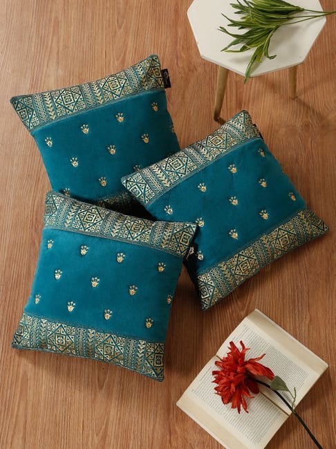 HOSTA HOMES Green Soft Velvet Geometric Cushion Covers - Set of 3-picture-16