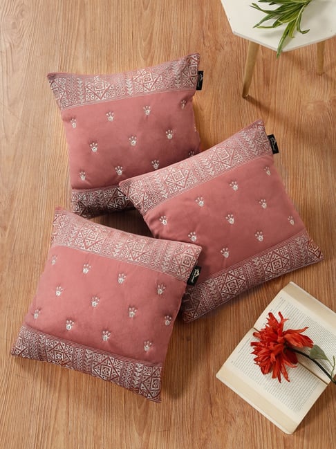 HOSTA HOMES Peach Soft Velvet Geometric Cushion Covers - Set of 3-picture-38